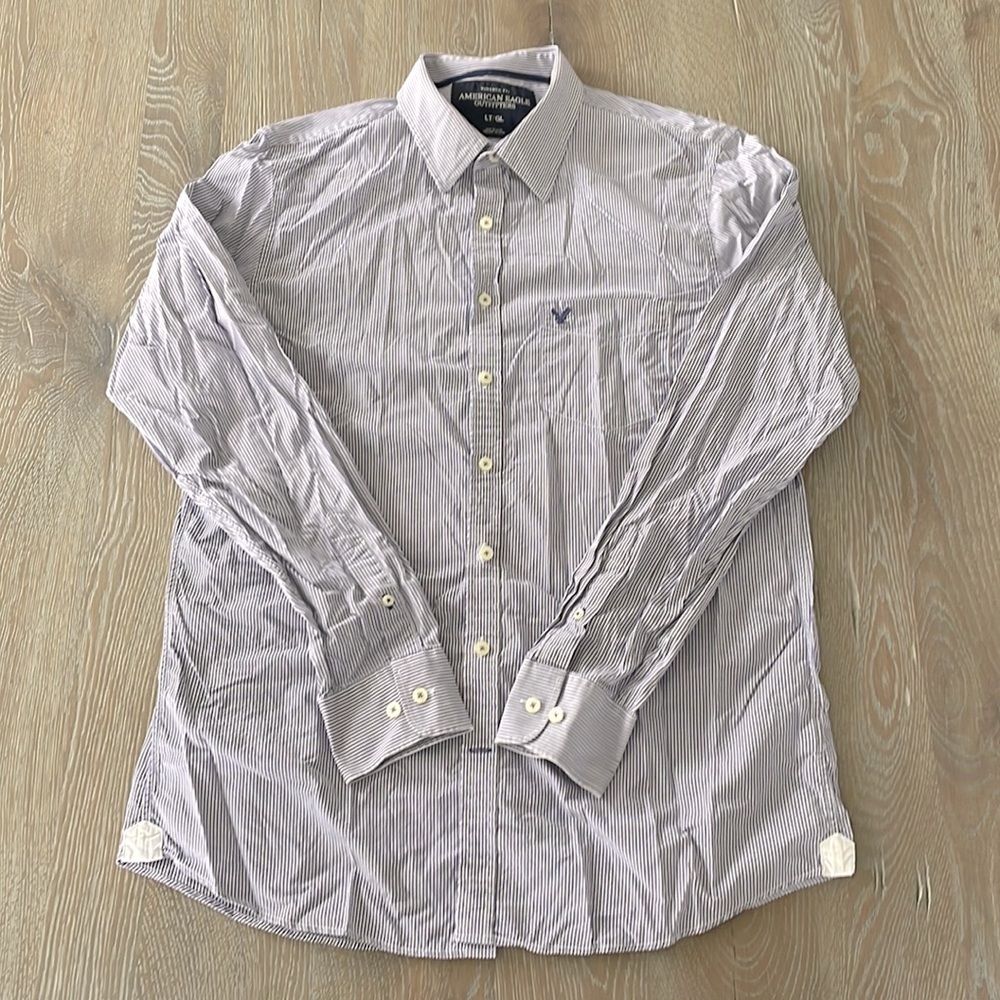 Men’s American Eagle Striped Woven Button-Up | Large Tall | Vintage Fit